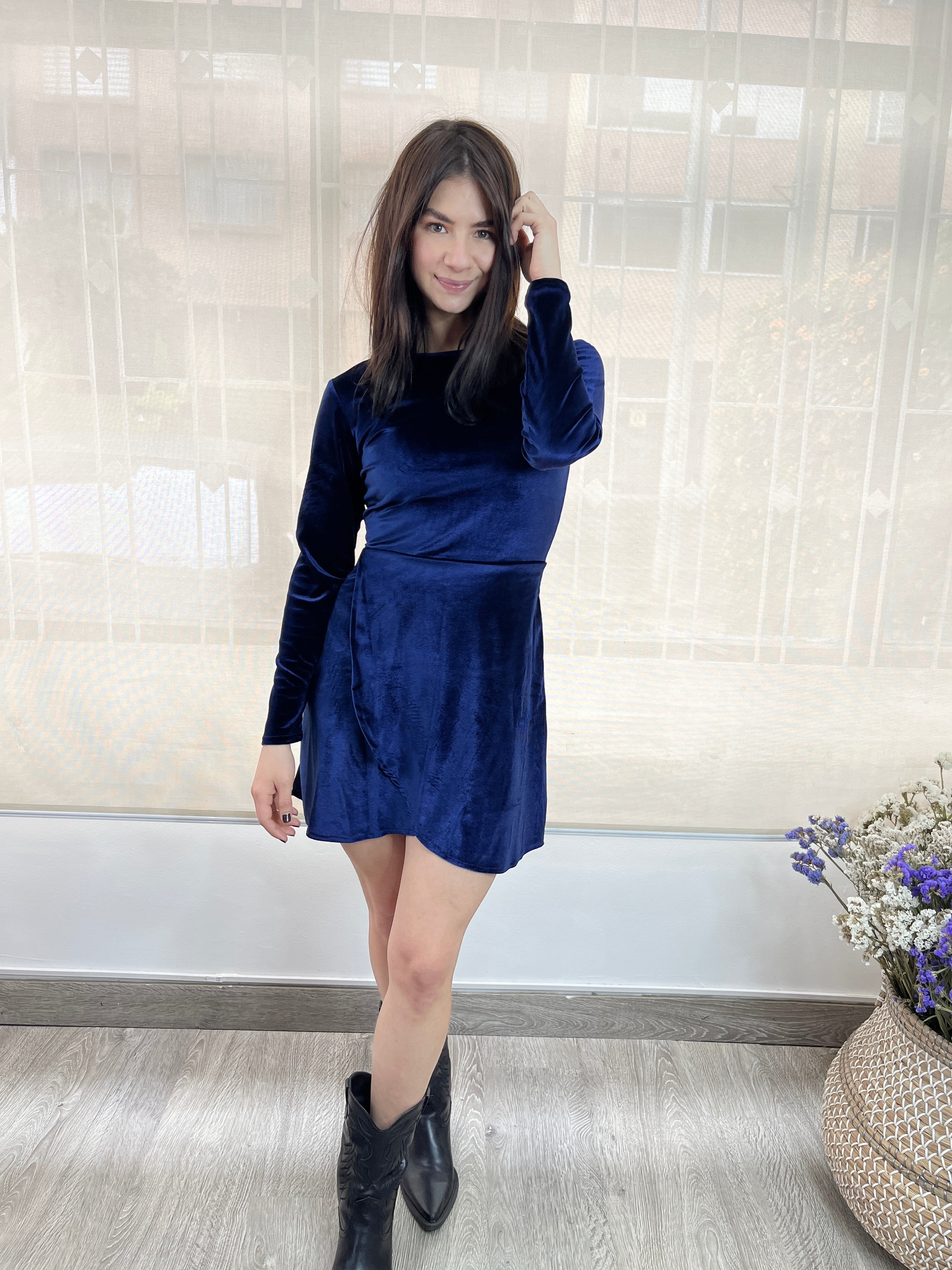 Vestido Velvet Lilit Azul Oscuro Manga Larga