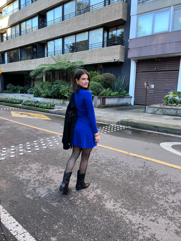 Vestido Carrie Azul Rey Manga Larga