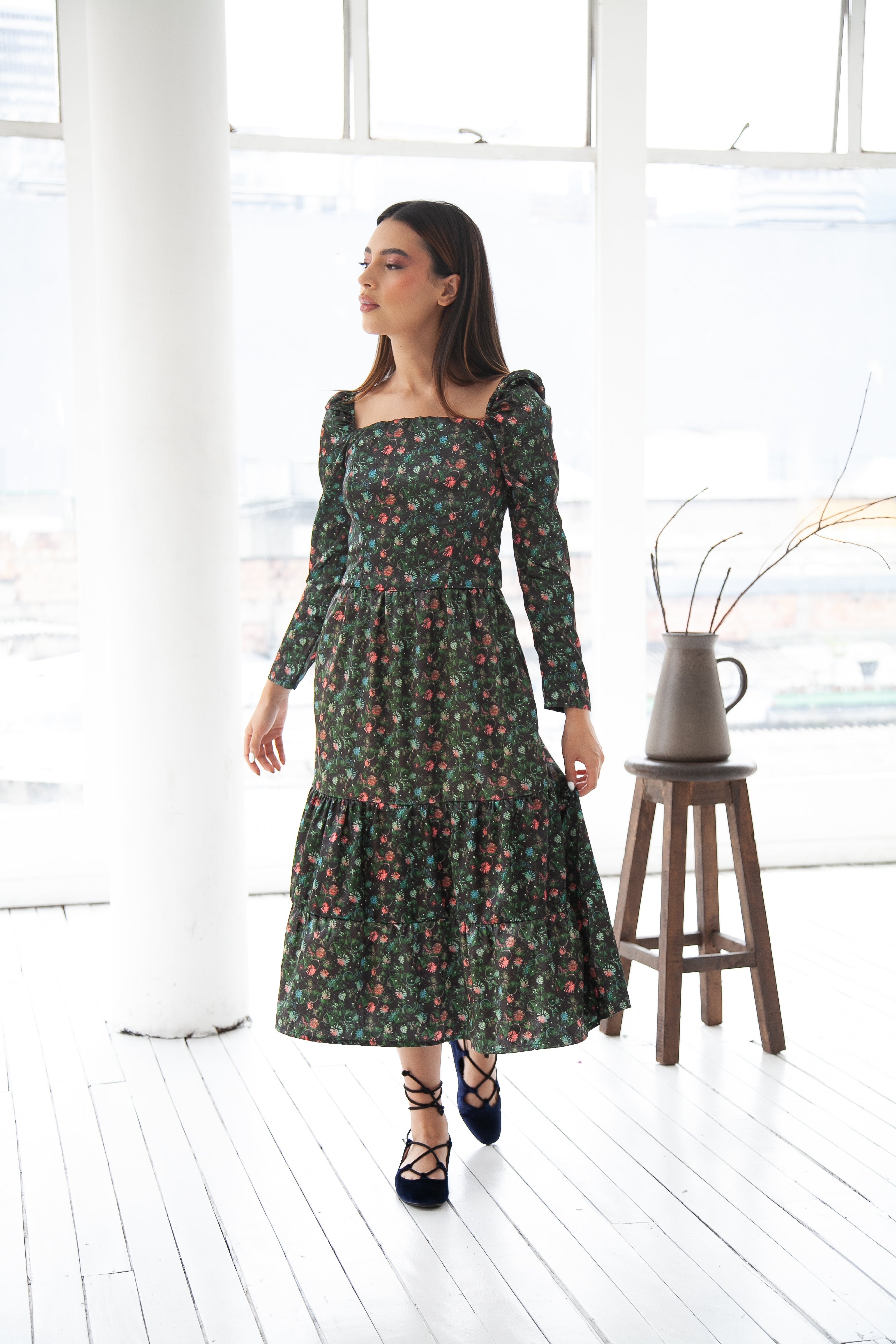 Vestido MIDI Florencia Verde Burbujas