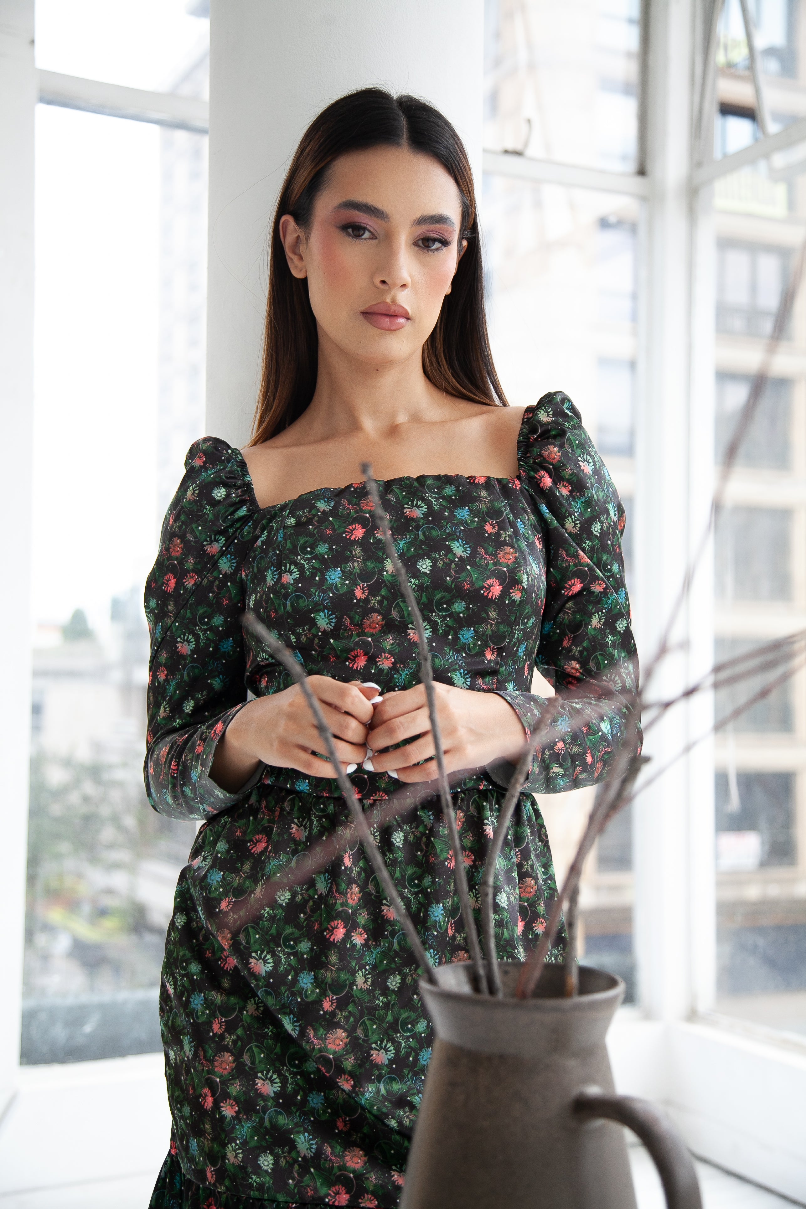 Vestido MIDI Florencia Verde Burbujas